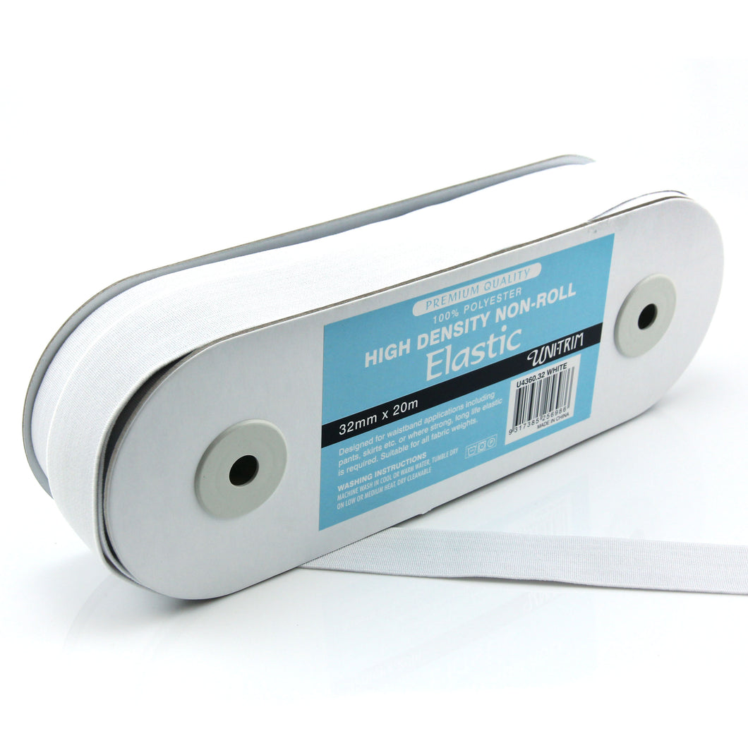 UNI-TRIM 32mm Non-Roll High Density White Elastic